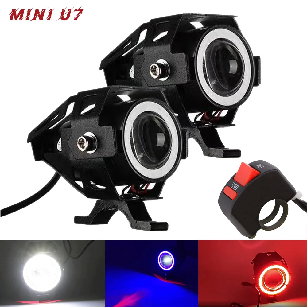 Mini U7 Faro Faretti Moto Lente Fari Ausiliari Lampada Angel Eyes 12V Led Luci Aggiuntive Moto Elettrica
