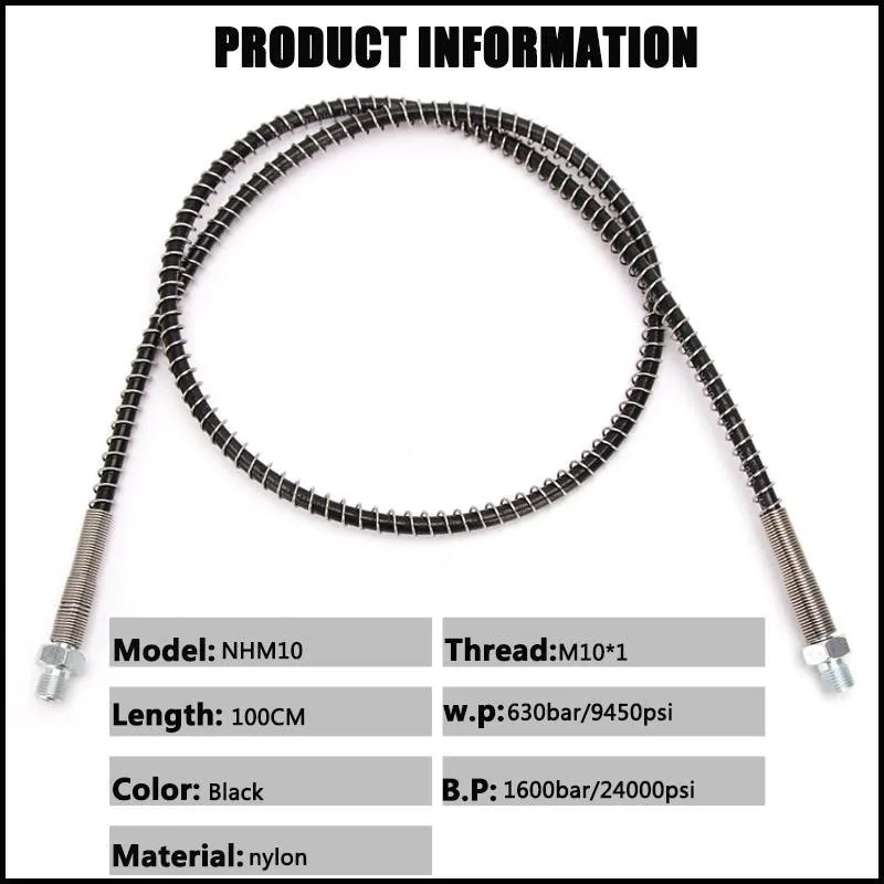 Pneumatic Quick Coupling M10x1 Thread 100cm High Pressure Hose for Air Refilling Nylon Hose Wrapped with Stainless Steel Spring and Quick Connectors