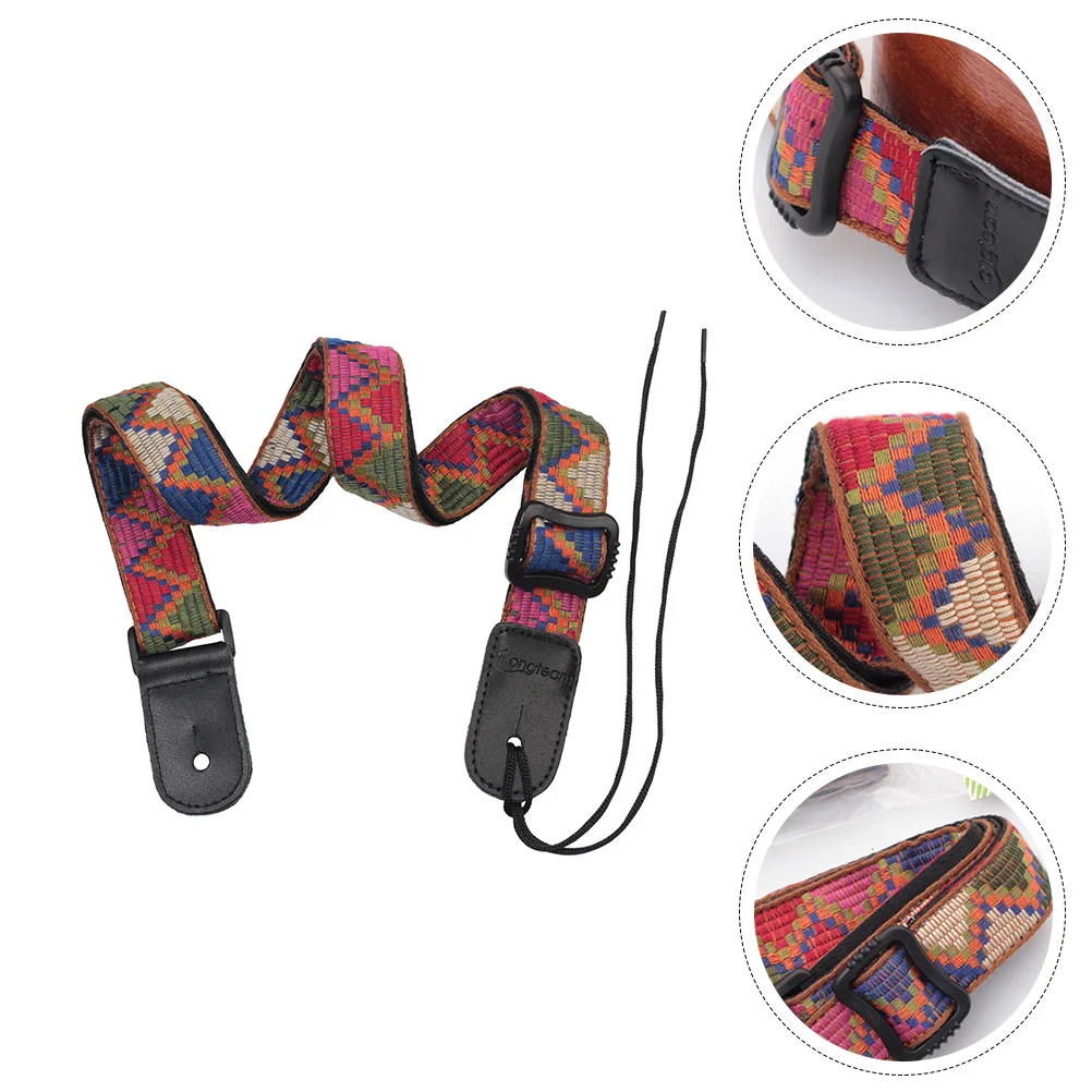 

Cotton Extra Wide Acoustic Guitar Ukulele Strap Leather Adjustable Shoulder Strap Belt with Print for Kid Wood Guitar Bass