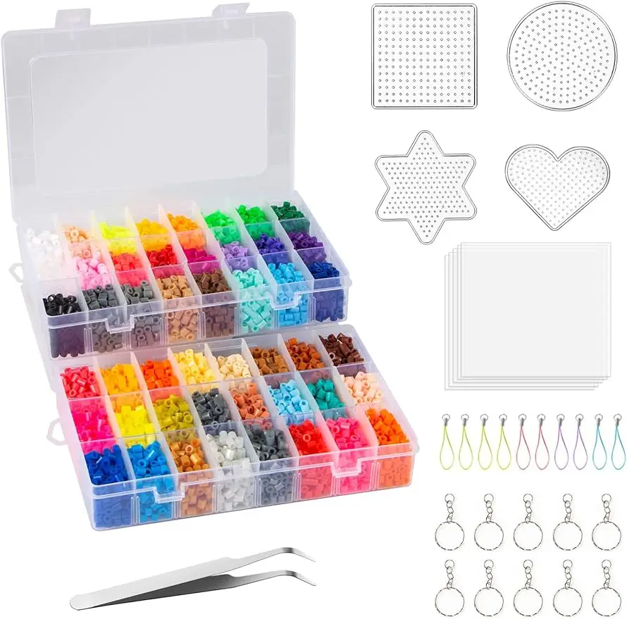 Craft Toys 24 Colors 5mm Fuse Bead Kit for Kids 5 Pegboards Ironing Paper Accessories Exercise Kid's Concentration and Endurance