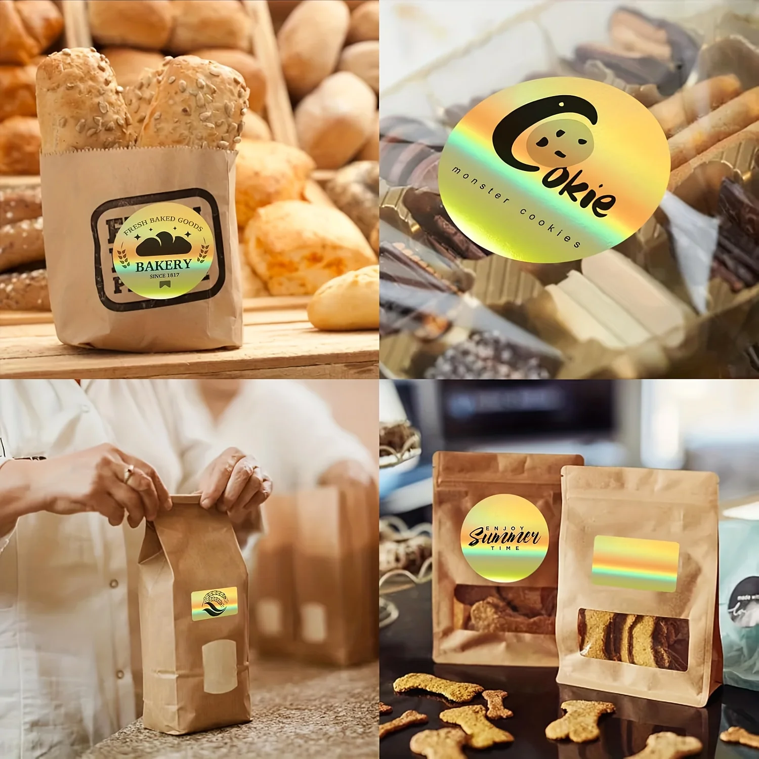 Holographic Thermal Transfer Labels - Golden Glossy Self-Adhesive Stickers with Holographic Effect, Compatible with M110