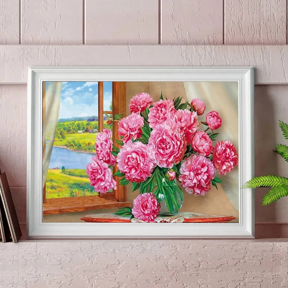 Diamond Painting Peony Cross Stitch Diamond Embroidery Flower Rose Mosaic Rhinestone Pictures Full Complete Kit Hobby diamond painting
