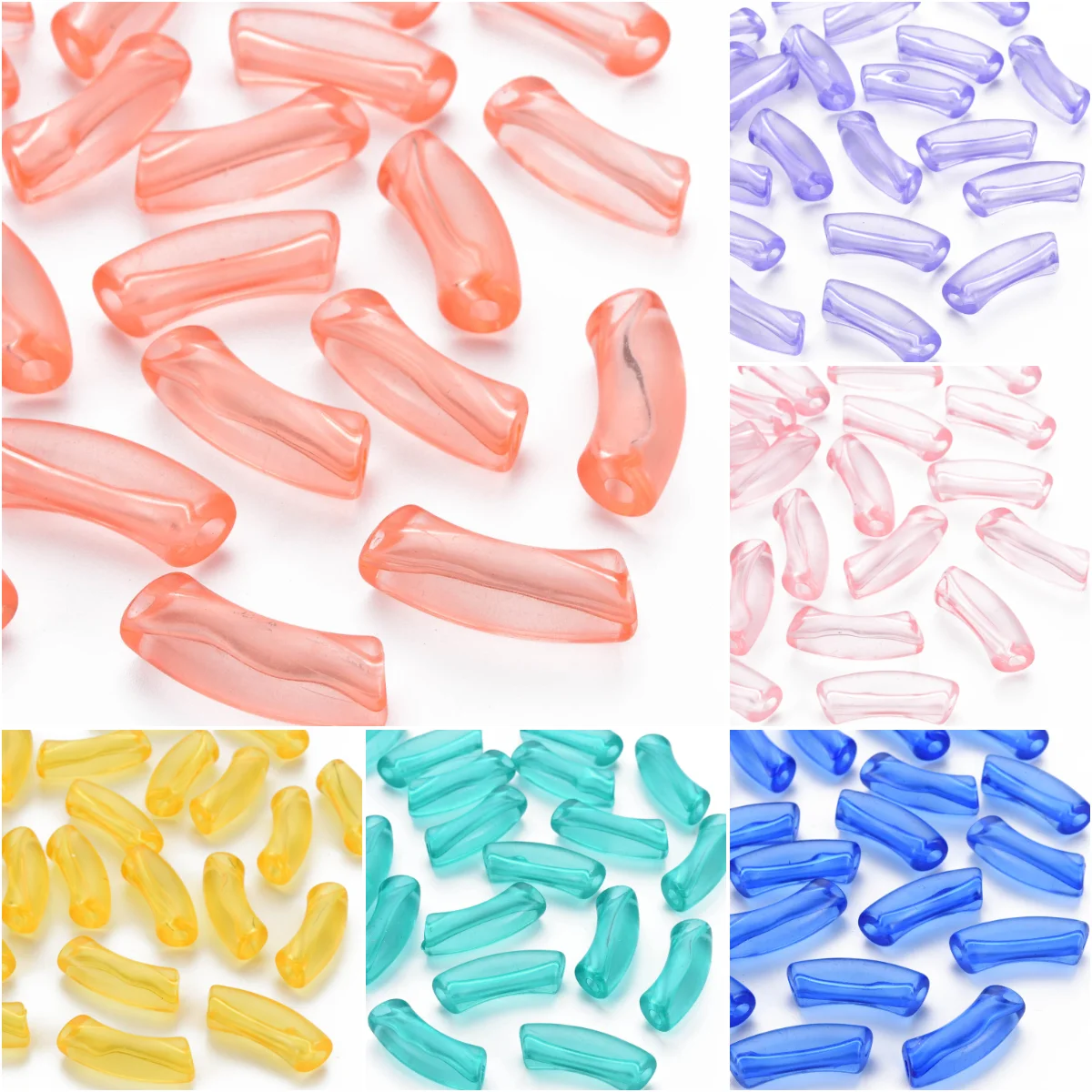 36mm Transparent Tube Beads Fit Bangle Bracelet Chunky Curved Acrylic Spacer Beads for Summer Fashion Jewelry Making 148pcs/500g