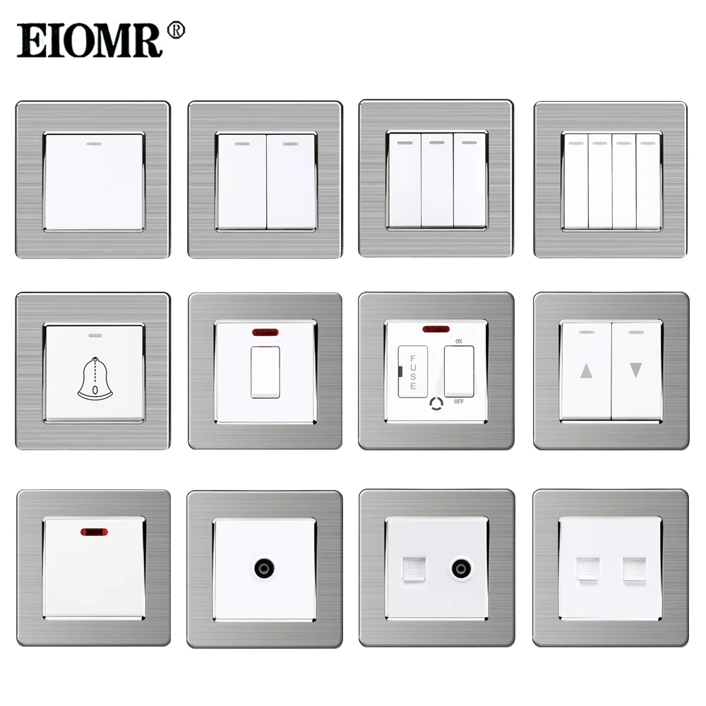 Eiomr ue uk Standard Rocker Switch 86 mm Painel de tv Telefone Rj45 Interruptor de Alta Potência Tomadas de Aparelhos e Interruptores de Parede Aço Inoxidável