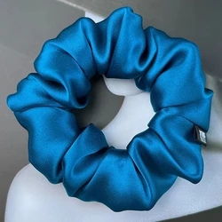 Luxurious 100% Mulberry Silk Hair Scrunchies - Elegant Elastic Hair Ties (3.5cm-B Peacock Blue)