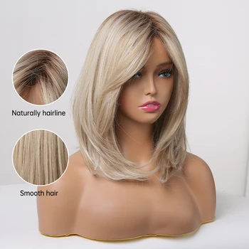 Synthetic Wigs with Bangs Straight Short Highlights Blonde Hair Wig with for Women Natural Daily Cosplay Wigs