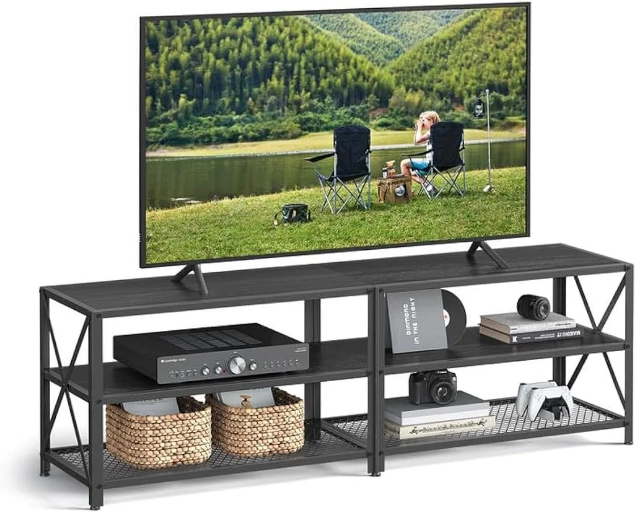 

VASAGLE TV Stand, TV Console for TVs Up to 70 Inches, TV Table, 63 Inches Width, TV Cabinet with Storage Shelves, Steel Frame