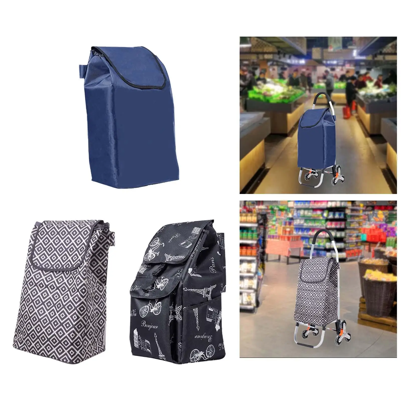 Shopping Cart Replacement Bag Large Capacity Sturdy Multifunctional Foldable Grocery Cart Bag Portable for Outside Utility Cart