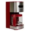 Control 12-cup Programmable Coffee Maker, Red and Stainless Steel Drip Coffee Machine, Glass Carafe, Reusable Filter, 1
