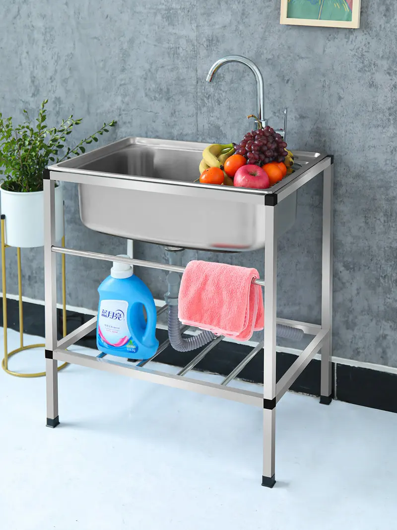 Fregadero de cocina con soporte, lavabo de alta gama fabricado, acero  inoxidable 100%, 304 - AliExpress