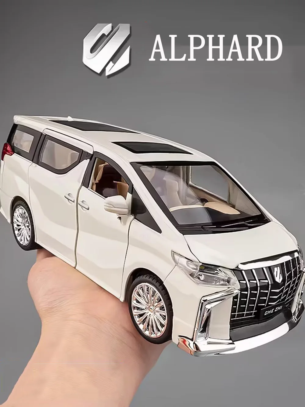 

1/24 Alphard Model Car Alloy Toys 6 Doors Can Opened MPV Models with Light Music Vehicles for Kids Birthday Gift Decoration Toy