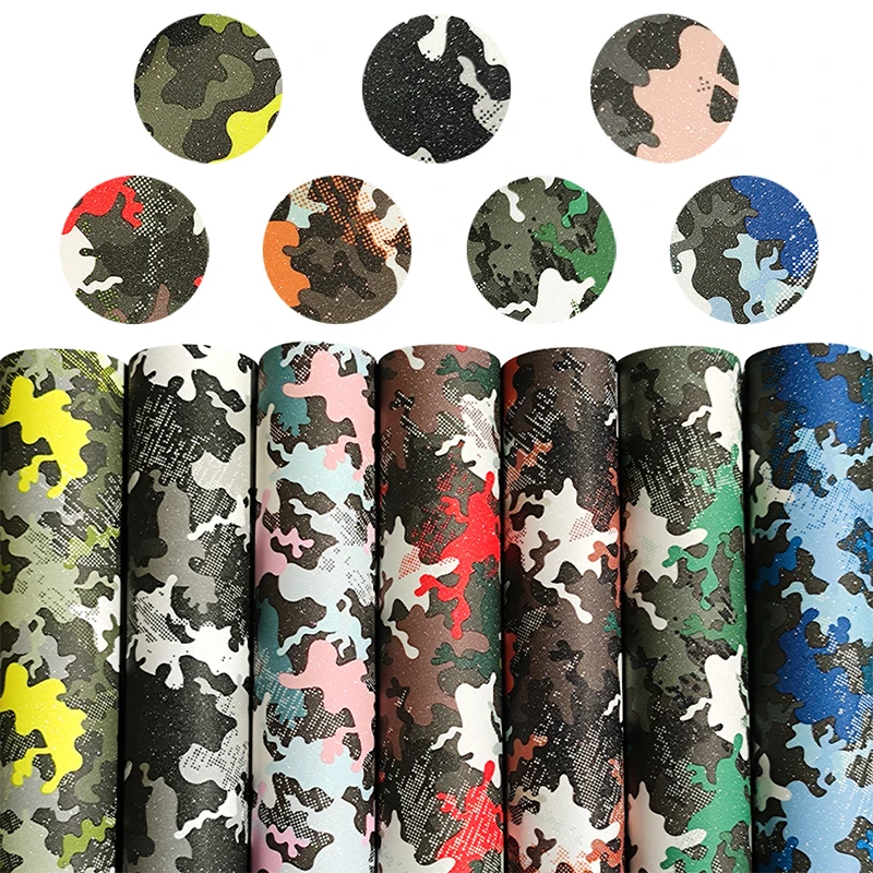 

Camouflage Theme Faux Leather Sheets Camo Pattern Printed Synthetic Leather Fabric for DIY Bags Earrings Hair Bows 46x135cm