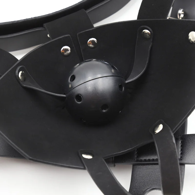 Sexy Adult BlackPUPocket Mouth Ball Gag Donkey Face Red Soft Ball Black Binding Mask Head Cover