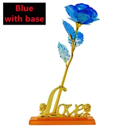 Valentine's Day Eternal 24K Gold Foil Rose with LED Lights - Lasting Love Decorative Gift (Blue with base)