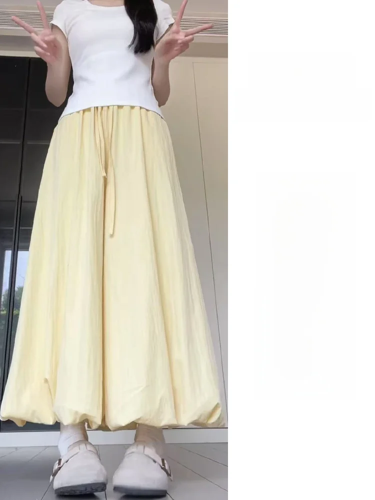 Yellow Flower Bud Skirt Pants Women's High Waist Loose Drapey Slimming Lantern Pants Small Size Ice Silk Wide Leg Pants