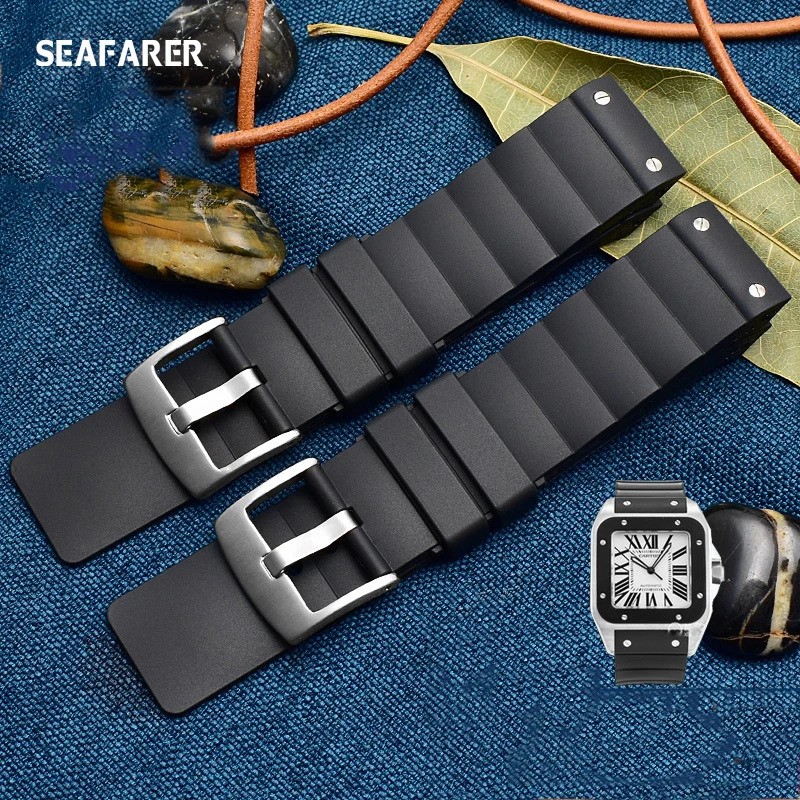 Silicone Watch Strap for Cartier W20121u2 Santos100 Series Men's Women's Sports Waterproof Rubber watchband Accessories 23mm silicone watch strap