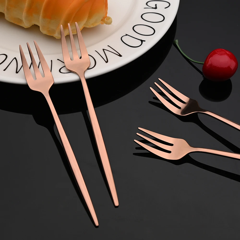 6pcs Dinnerware Set White Gold Cake Fruit Forks Cutlery Set Stainless Steel Flatware Mirror Home Snack Salad Fork Tableware