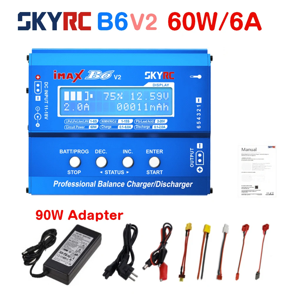 Балансирующее зарядное устройство SKYRC IMAX B6 V2 60 Вт 6 А с адаптером 90 для