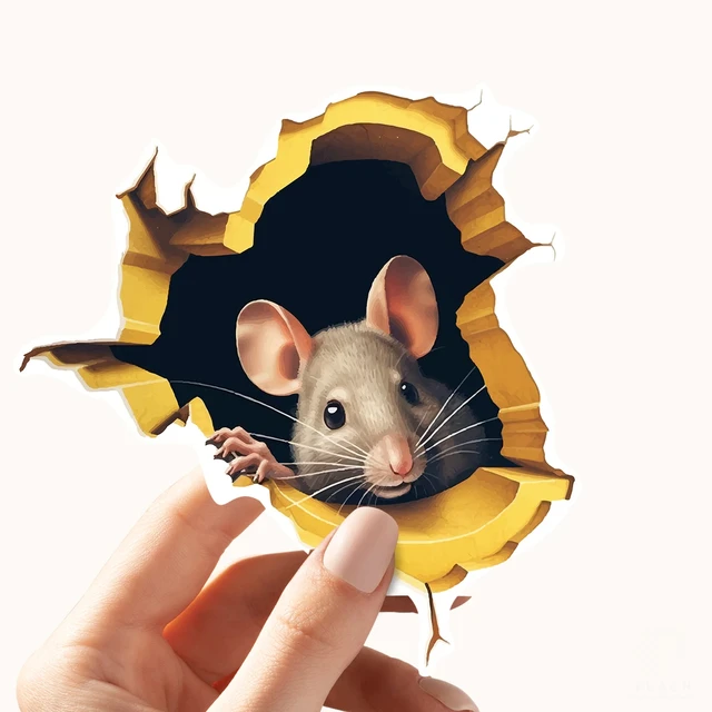 Autocollant de trou de souris personnalisé effet 3D, 1 pièce, lecture de souris blanche, branche de fleur, animal mignon, autocollant aléatoire, décoration de la maison 6