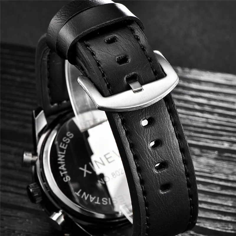 Original XINEW Brand Dual Time Watches For Men Fashion Leather Band Multi-function Sports Chronograph Watch Relogio Masculino