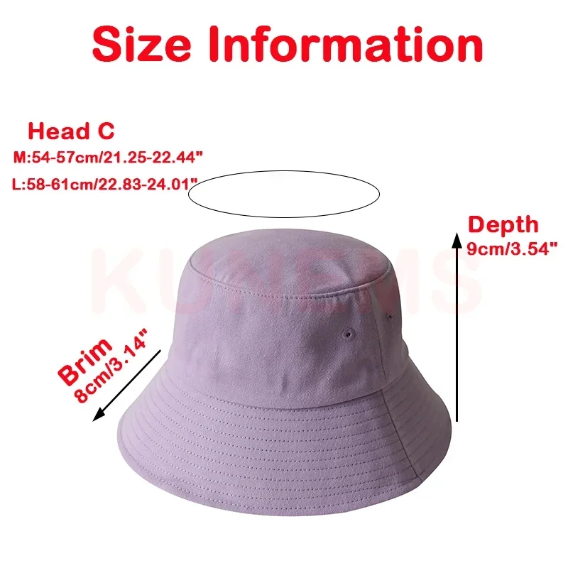 KUNEMS Custom Bucket Hat Logo Print Cotton Big Head Fisherman Hat for Men and Women Brand Design Embroidery DIY Summer Unisex 3