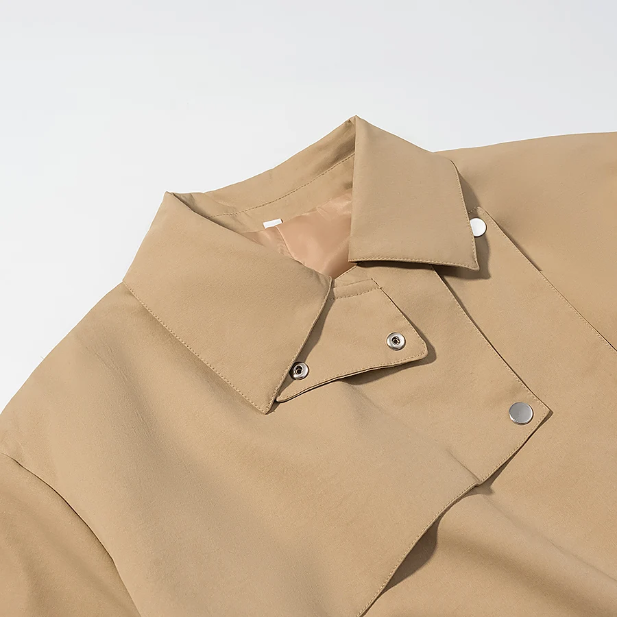 Women Khaki With Belt Short Trench Coat Female Elegant Long Sleeve Single Breasted Coat Autumn Lady Casual Windbreaker Streetwea