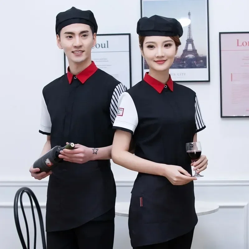 

Summer Tea Single Workwear Uniform Coffee Short-sleeved Waiter Women Waitress Shops Shirt Restaurant Hot Milk Top Pot Shop