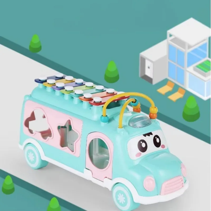 Children's Multifunctional Cartoon Bus Imitates Musical Instrument Xylophone, Baby Hits Piano, Plays Music Toy 3