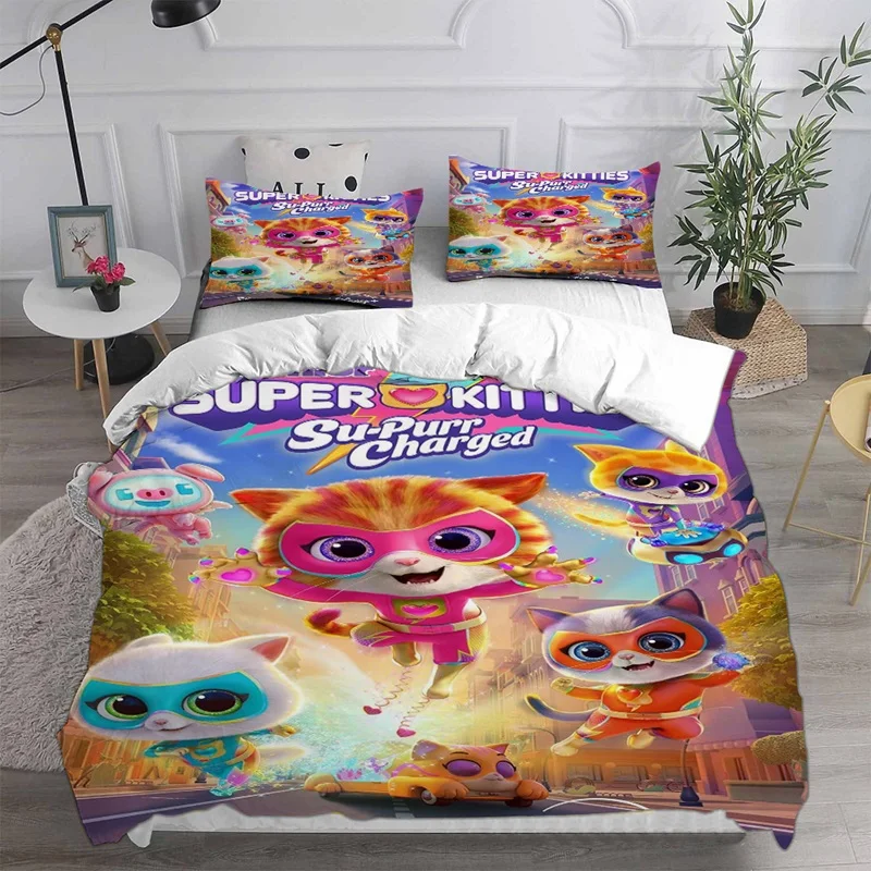Super Kitties Bedding Sets Comforter Quilt Bed Cover Duvet Cover Pillow Case 2-3 Pieces Sets Kids Adult Size 2