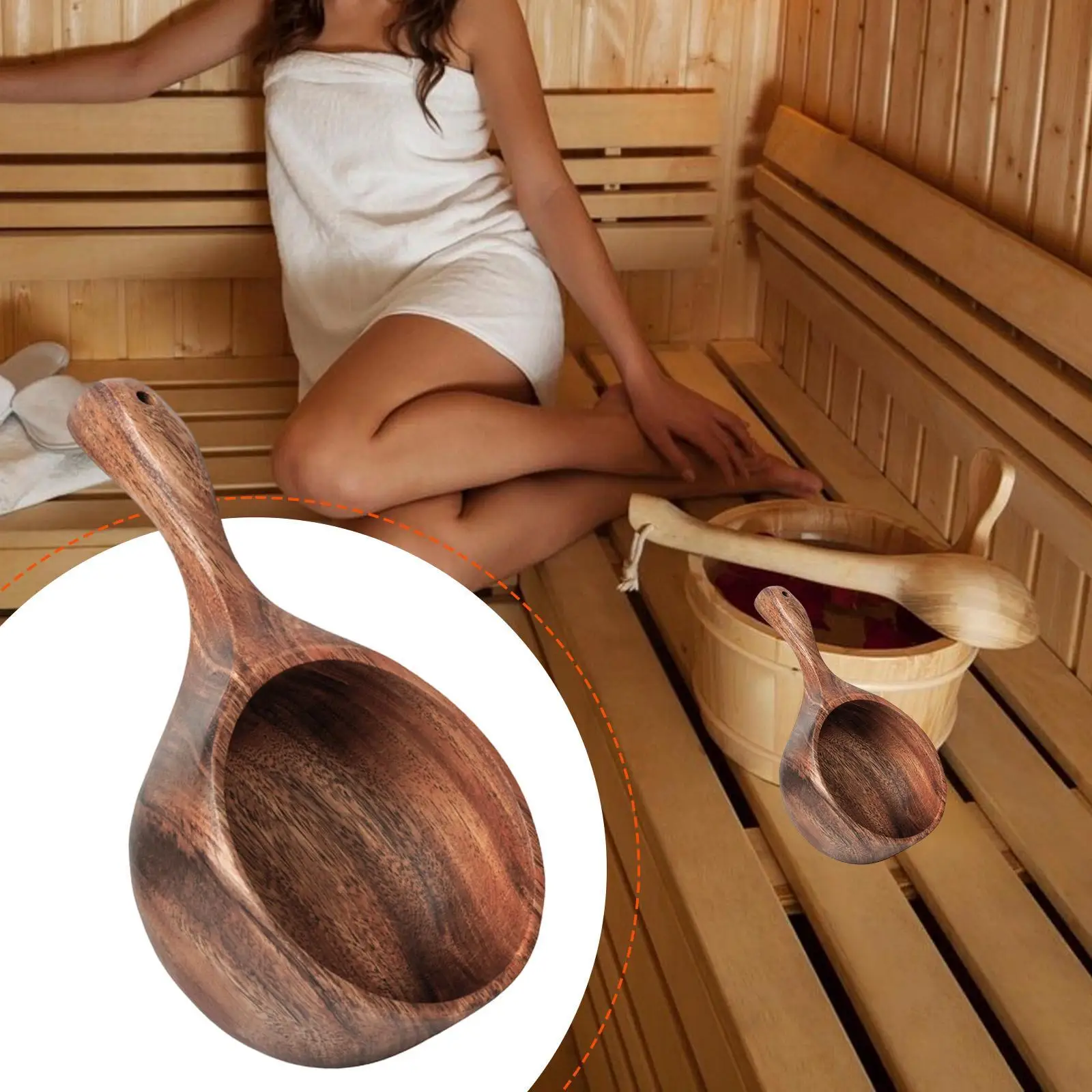 나무 사우나 물주걱 목욕 물 국자 SPA 스푼 물받이 (가정용 사우나실/주방용)