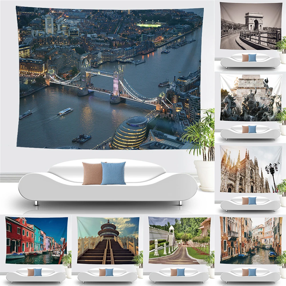 Landscape Tapestry for Bedroom Decoration Ramadan Wall Decor Scenic Spots and Historical Sites Simple Background Cloth |