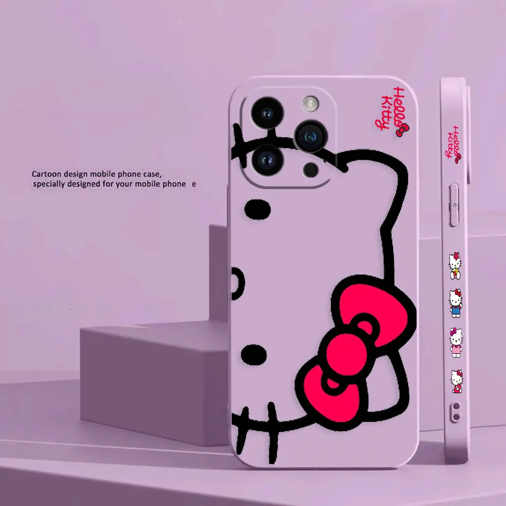 thumbnail image 1 of Bonita funda de teléfono de Hello Kitty K Line Cat para Apple iPhone 14 13 12 11 Pro XS Max Mini X XR SE 7 8 6 15 Plus, funda líquida de color, 1 of 5
