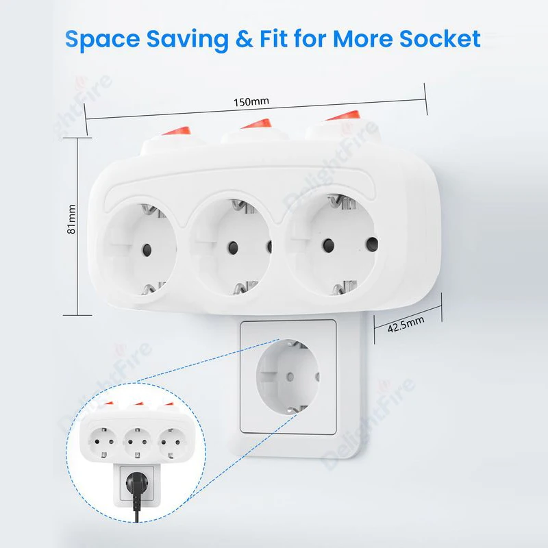 Electrical Socket EU Plug Extension Sockets With ON/OFF Switch 1 To 3 Way Universal Germany France Standard Wall Power Converter AC Outlet