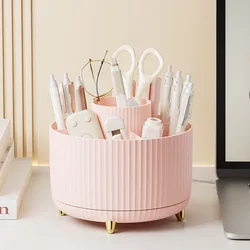 Rotating Makeup Desktop Organizer with Large Capacity for Cosmetics and Brushes (Pink)