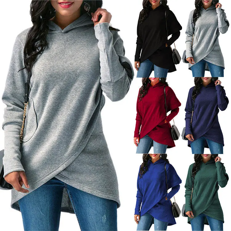 

New Women's Loose Hooded Irregular Long Sleeve Sweater for Women