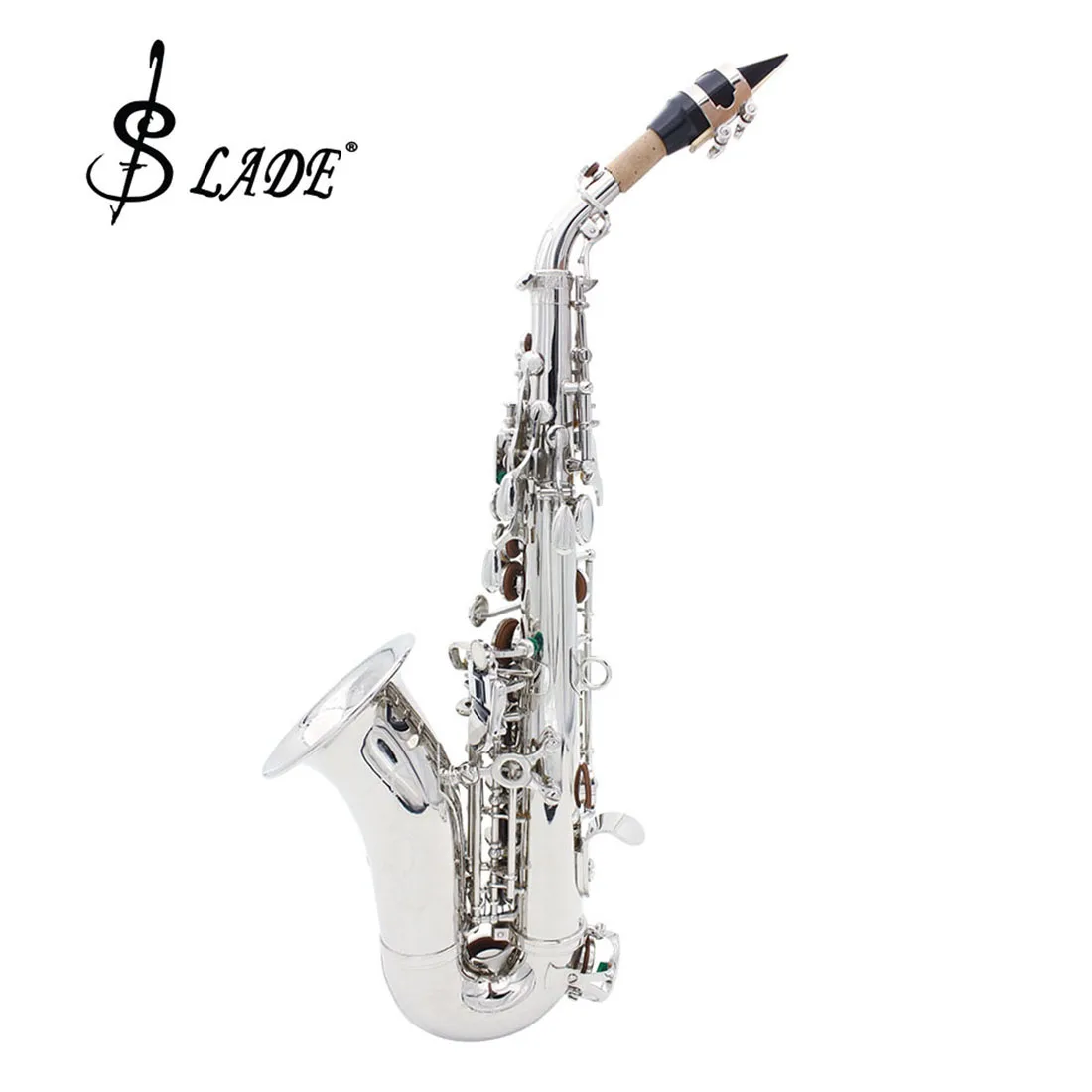 Description Picture 4 of itemSLADE Soprano Saxophone Professional B Flat Saxophone Brass Silvery Sax Woodwind Instrument with Case Neck Strap Reeds Parts