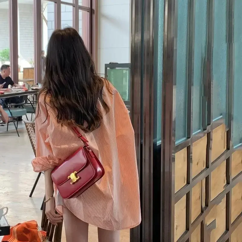 여성 셔츠 블라우스 오렌지 스트라이프 셔츠 여성 탑 초가을 코트 Blusas Mujer