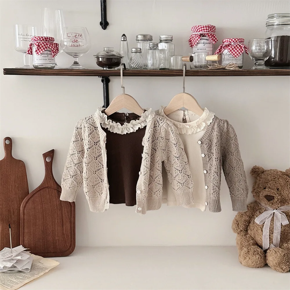 Ins Baby Sweater Coat 2025 Spring And Autumn Baby Hollow Knitted Sweater Cardigan Girl Baby Long Sleeve Coat