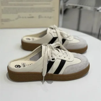 Women Mules Shoes Sports Round Toe Flat Female Footwear Casual Sneakers Clogs Platform Summer Slip On Creeper Baotou slippers 1