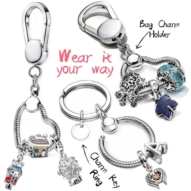 Charms 925 Sterling Silver Moment Key Ring Small Bag Heart Charm Holder Fit  Original Pando Charm for Women Jewelry Keychain