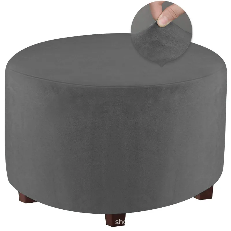 Rodada grossa veludo otomano capa, apoio para os pés Covers, All-Inclusive Stool Case, Footstool Slipcover para sala e quarto