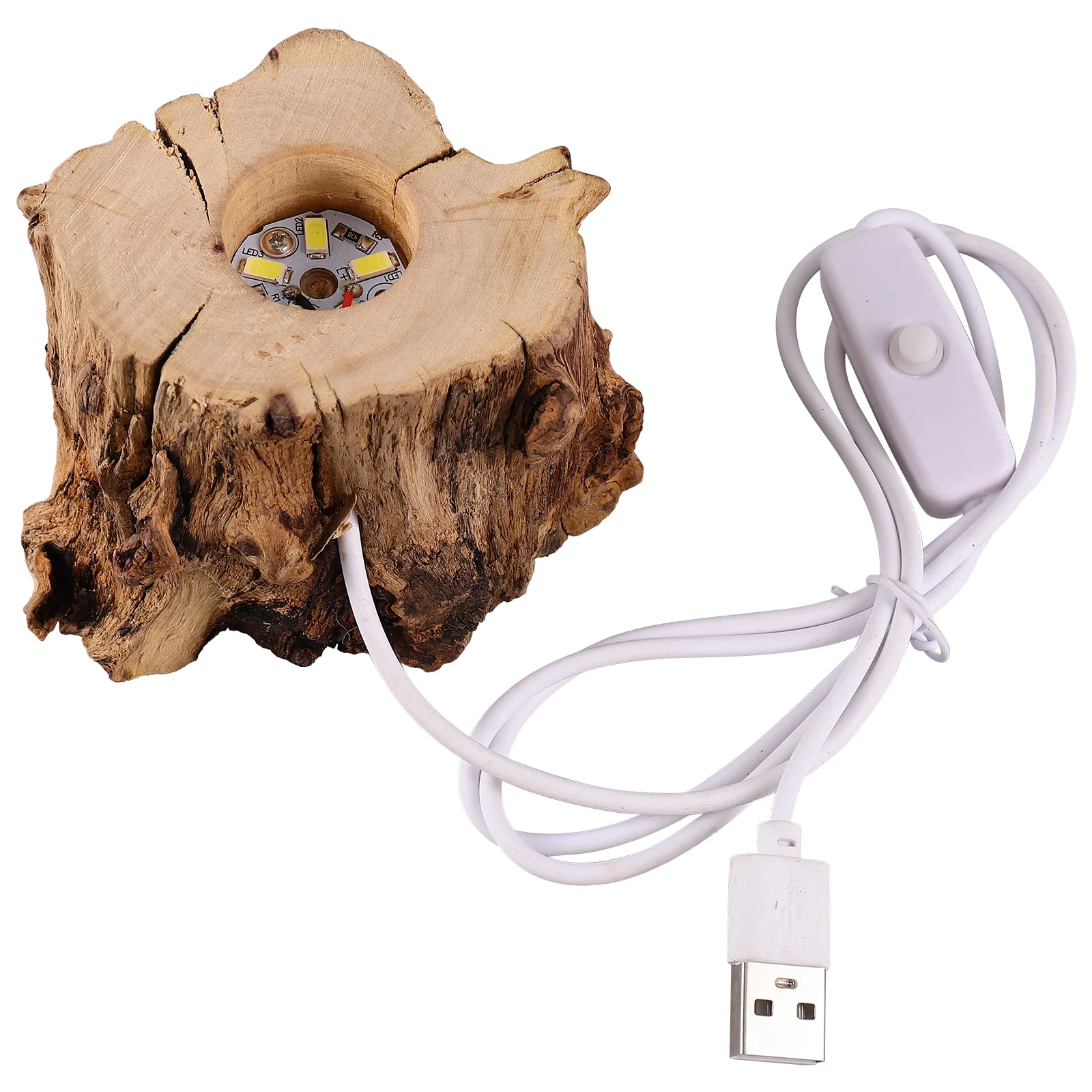 크리스탈 볼 나무 밑단 나무 그루터기 LED 조명 스탠드, USB 구형 모니터 쇼 랙, 테이블 램프 디스플레이 데스크