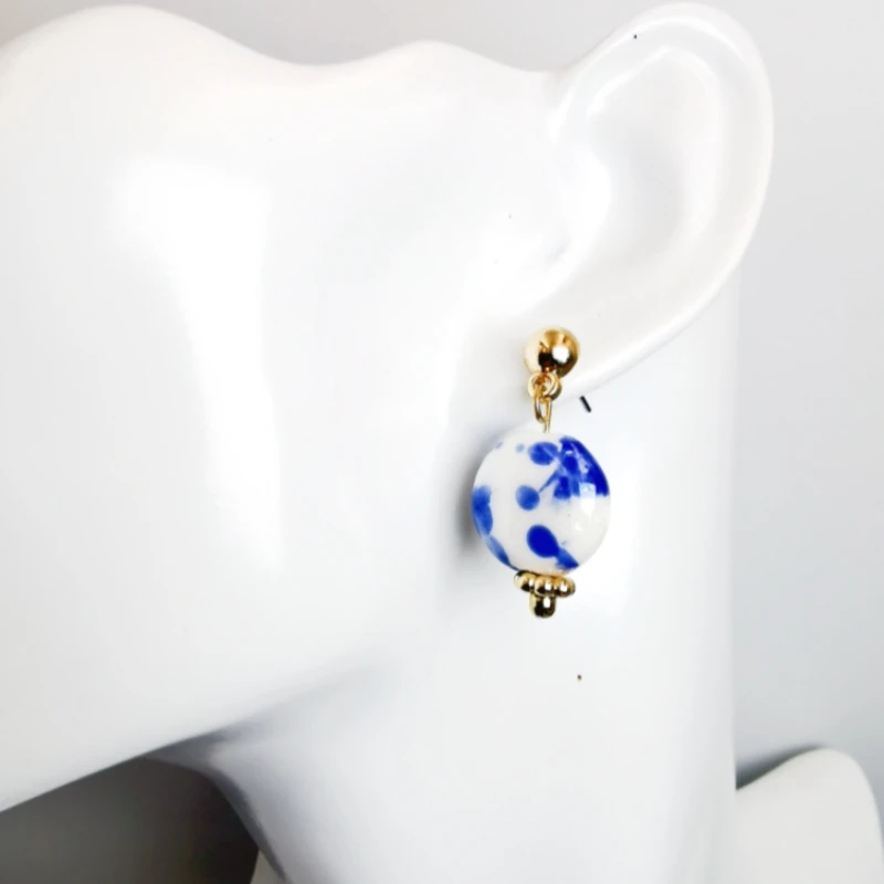 

Chinese style simple and generous aristocratic ceramic women's earrings classic design banquet party ear jewelry