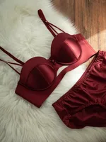 YUQI French Lingerie Set Scarlet Red Bra & Panty - Women's Push Up AA Cup Bridal Lingerie, Sexy Small Bust Zodiac Year Underwear