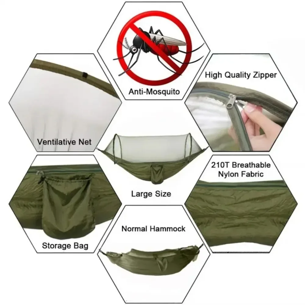 Camping Hammock And Portable Travel Outdoor Hanging Sleeping Hammock With Mosquito Net Single And Double Size Nylon Fabric 5
