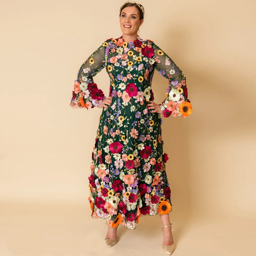 Exquisite Mother of the Bride Dresses Tea-Length Wedding Guest Gowns 3D Flower A-Line Elegant Dresses Wedding Party GDS980025