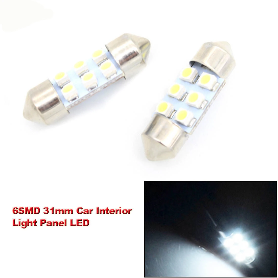

2x 31mm 6SMD LED Car Interior Panel Lamp Dome Reading Lamp Bulb White 6000K Parking Light Caravan Clearance Light Accessories