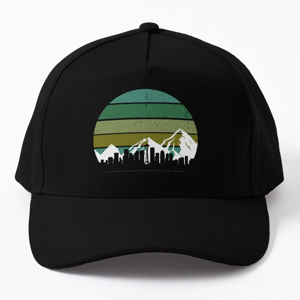 

Retro Seattle Skyline with Mountains Baseball Cap Visor Bobble Hat Hat For Women Men's