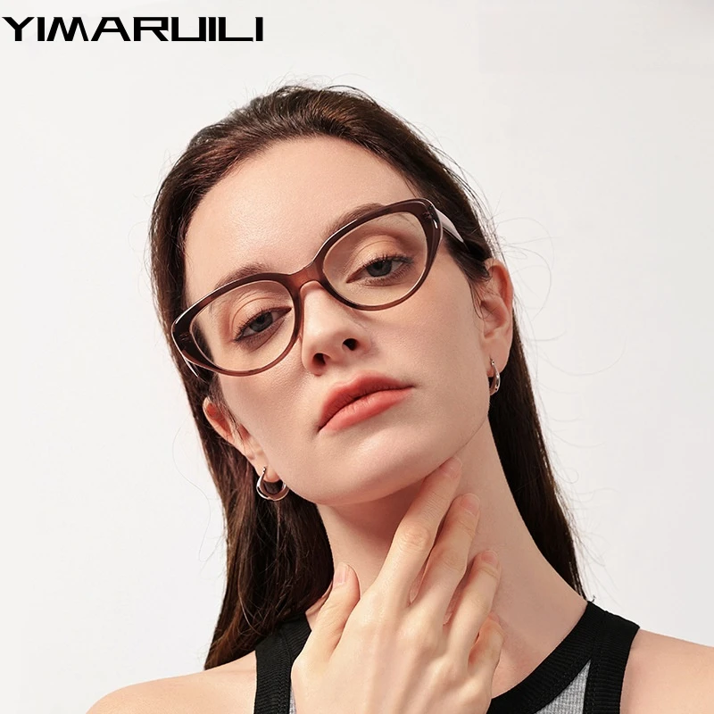 

YIMARUILI Ultra-light Fashion Optical Spectacle Frame Retro Trend Acetate Eyewear Prescription Cat Eye Glasses Frame For Women