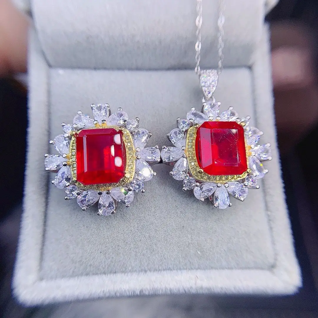 zecaa ruby pendant ring jewelry sets for woman with natural ruby gemstone 9*11mm ruby jewelry sets pendant ring ZECAA Ruby Pendant Ring Jewelry Sets For Woman With Natural Ruby Gemstone 9*11mm Ruby Jewelry Sets Pendant Ring 3